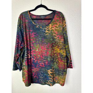 Caleesa Abstract Long Sleeves Tunic Top Size 2X Textured Boho Artsy Lagenlook